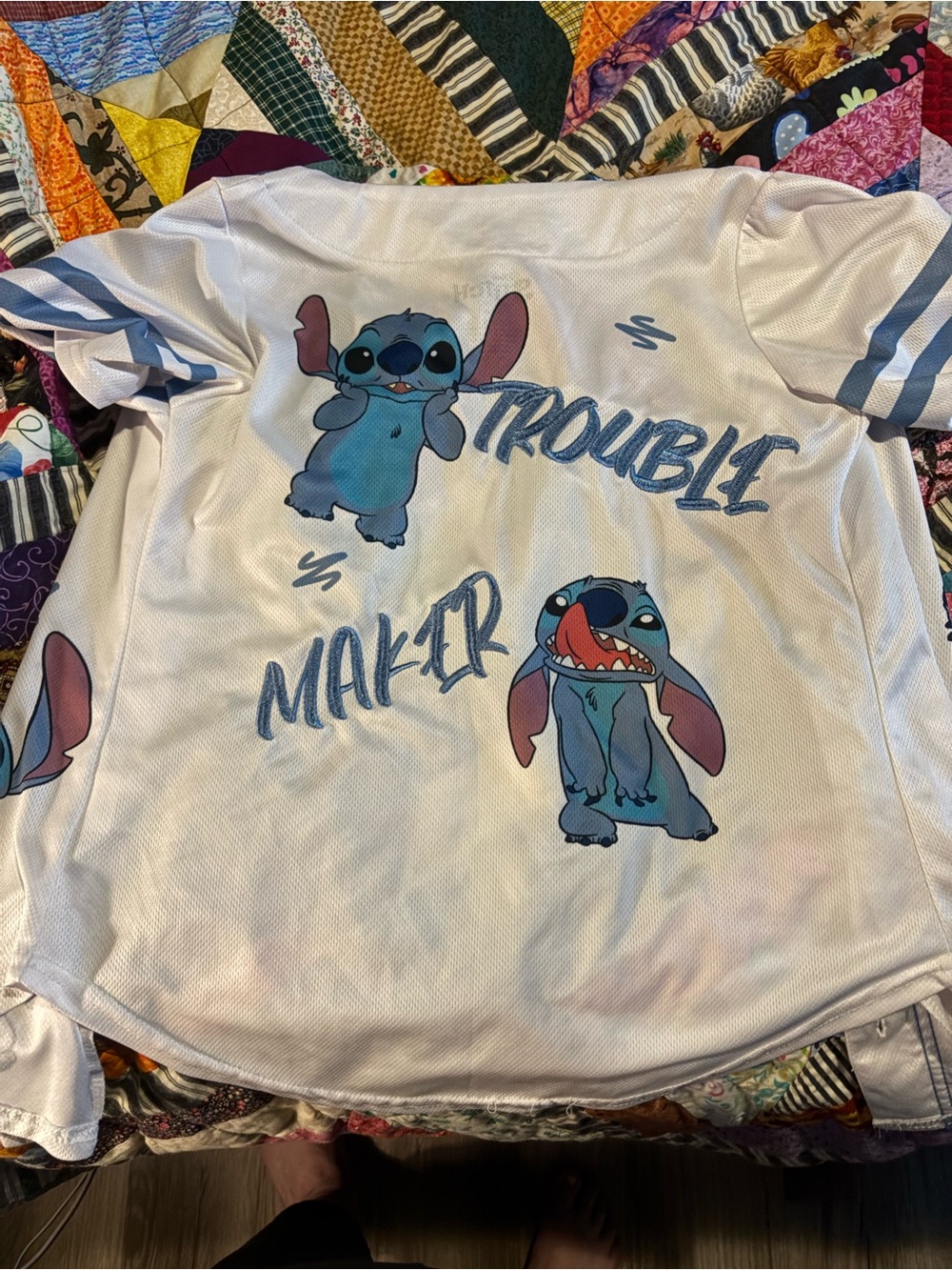 Disney White & Blue Stitch 'Trouble Maker' Kids Jersey